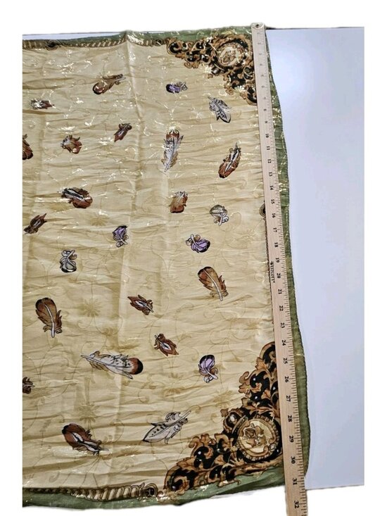 Unbranded Silk Scarf Womens 31 x 32 Inches Multicolor Gold Floral Feathers Print - Picture 5 of 15